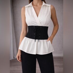 Eva Mendes for New York & Company White and Black Sleeveless corset Blouse
